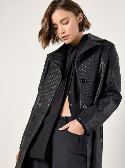 Faux Leather Biker Trench Coat