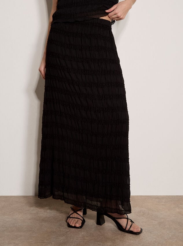 Ruched Chiffon Maxi Skirt, Black, large