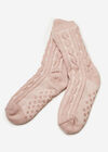 Fluffy Lining Aran Knit Socks, Pink, large