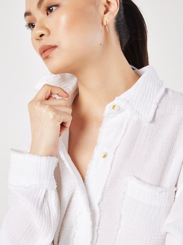 Textured Cotton Oversized Shirt, White, large