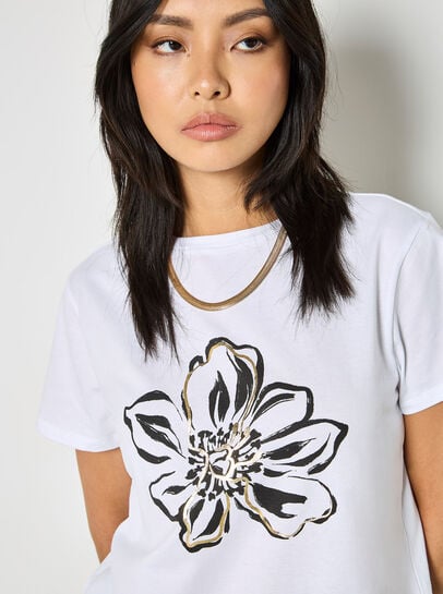 Gold Foil Flower Graphic T-Shirt