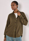 Oversized Waffle Knit Shirt, Khaki, large