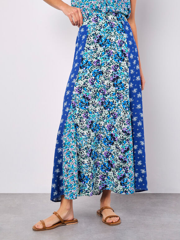 Floral Patchwork Print Midi Skirt, Cream, large