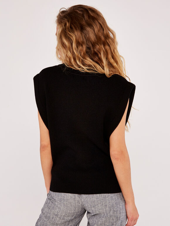 Knitted Vest, Black, large