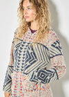 Geometric Folk Knitted Coatigan, Stone, large