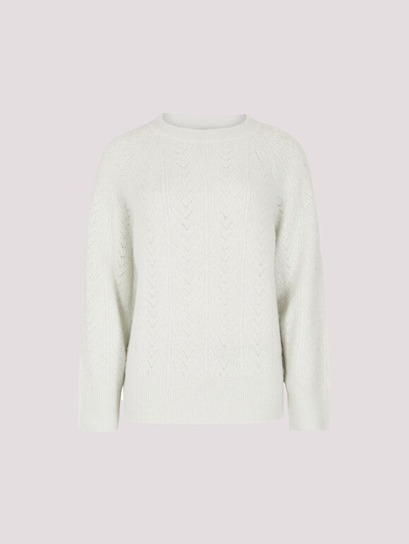 Chevron Pointelle Shimmer Jumper, Cream, large