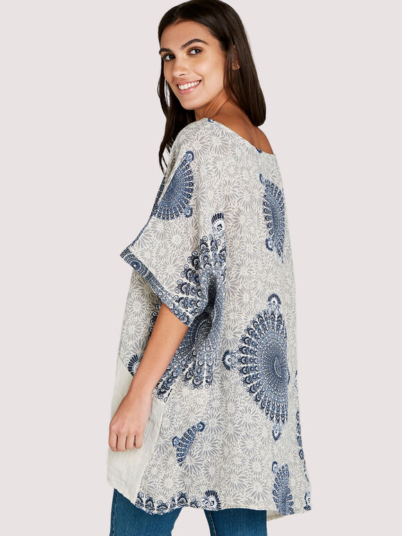 Stone Spirograph Panelled Slub Top, Stone - Beige, large