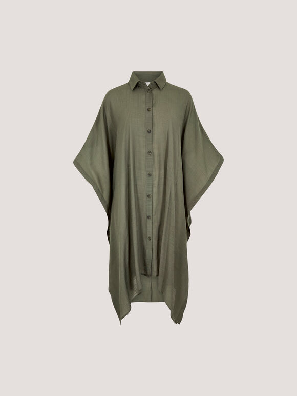 Oversized Textured Kaftan, Khaki, large