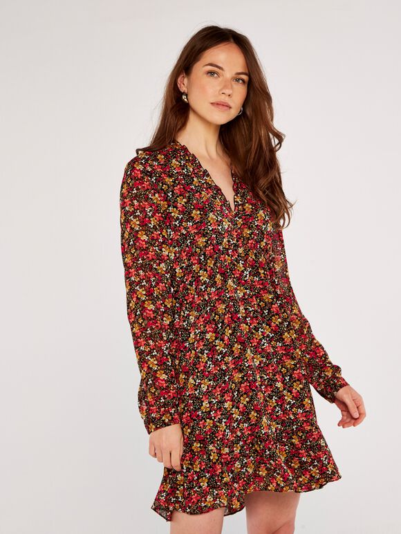 Ditsy Floral Mini Dress, Orange, large