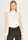 Polkadot Puff Sleeve Ribbed Top, Cream, large