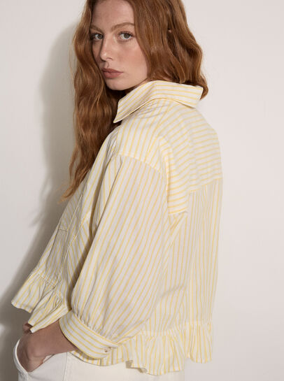 Cotton Stripe Ruffle Hem Shirt