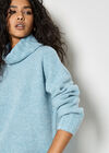 Oversized Roll Neck Tunic Jumper, Blue, large