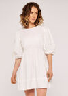 Embroidery Puff Sleeve Dress, White, large