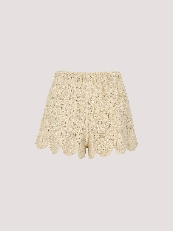 Crochet Circle Cotton Mini Shorts, Stone, large