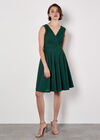 Metallic Pleat Skater Mini Dress, Green, large