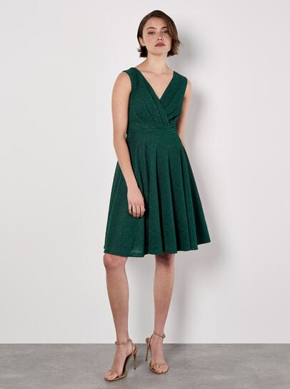 Metallic Pleat Skater Mini Dress