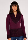Button Mix Knit Jumper, Burgundy, large
