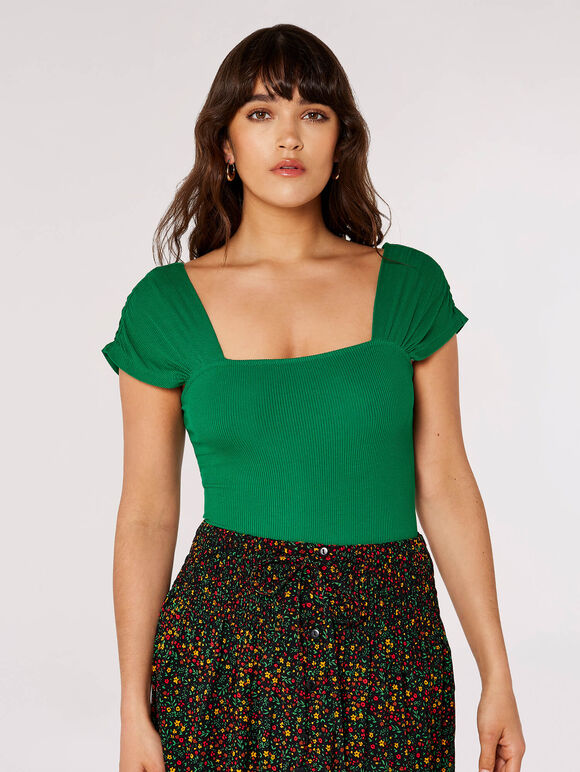 Ribbed Jersey Bodysuit, Green, large