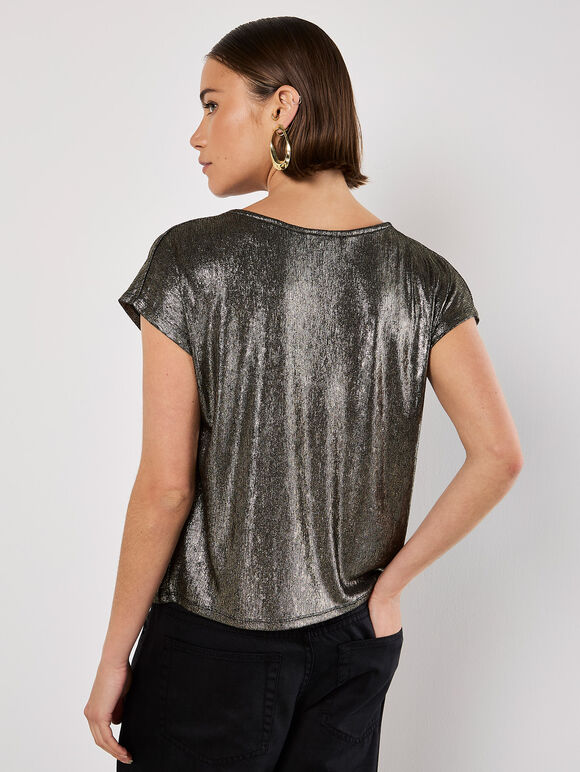 Metallic Foil Cowl Neck Top, Yellow, large
