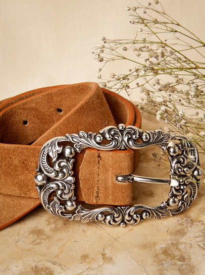 Suede Leather Ornate Buckle Belt