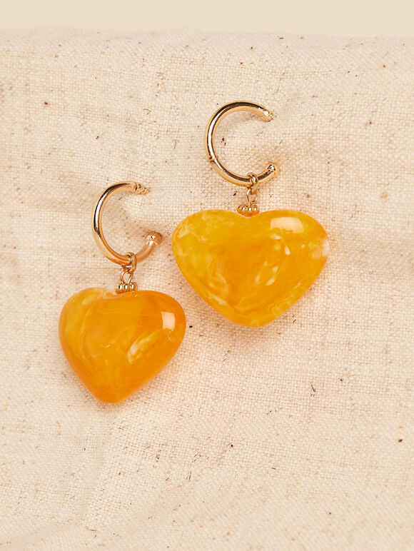 Gold Tone Heart Hoop Earrings, Yellow, large