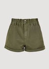 Denim Turn Up Shorts, Khaki, large