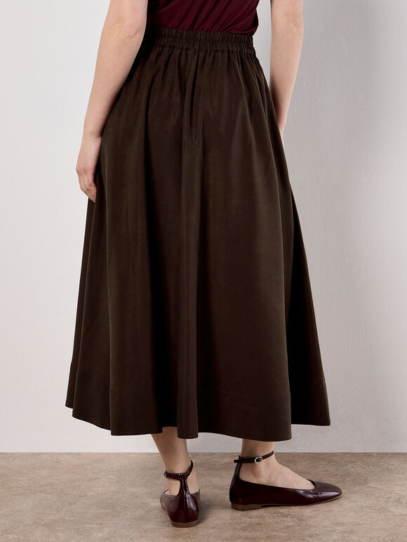 Soft Woven A-Line Midaxi Skirt, Brown, large