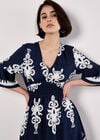 Floral Baroque Smocked Mini Dress, Navy, large