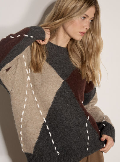 Argyle Diamond Colour Block Jumper