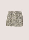 Leopard Print Cotton Denim Mini Skirt, Grey, large