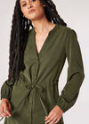 Twill Shirt Mini Dress, Green, large