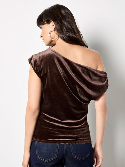 Draped One-Shoulder Asymmetric Velvet Top