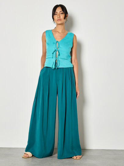 Tie Front Linen Blend Waistcoat