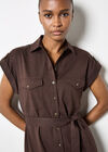 Cotton Slub Midi Shirt Dress, Brown, large