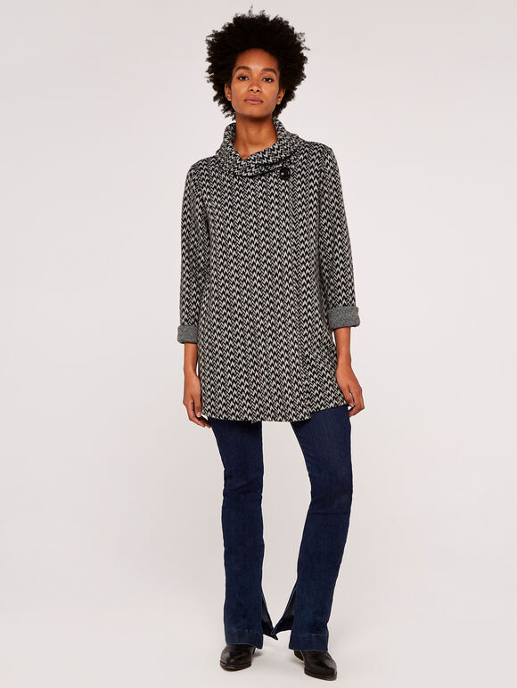 Chevron Single Button Cardigan, Grey, large