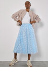 Applique Flowers Tulle Midi Skirt, Blue, large