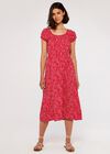 Brush Spot Milkmaid Midi Dress, Red, large