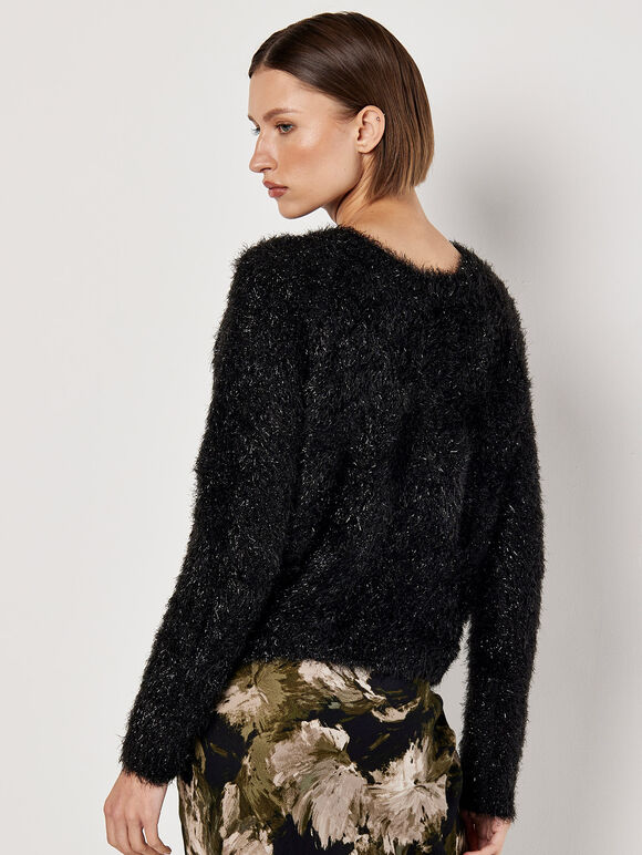 Soft Tinsel Shimmer Jumper, Black, large