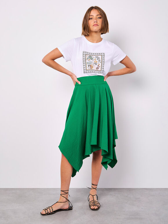 Hanky Hem Belted Midi Skirt, Green, large