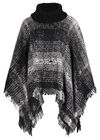 Stone, Black & White Check Boucle Poncho Jumper, Stone, large