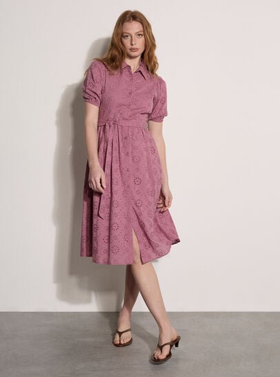Broderie Shirt Midi Dress