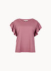 Ruffle Sleeve Textured T-Shirt, Pink, large