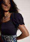 Cotton Tiered Milkmaid Midi Dress, Navy, large
