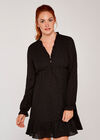Silver Studs Long Sleeve Ruffle Dress, Black, large