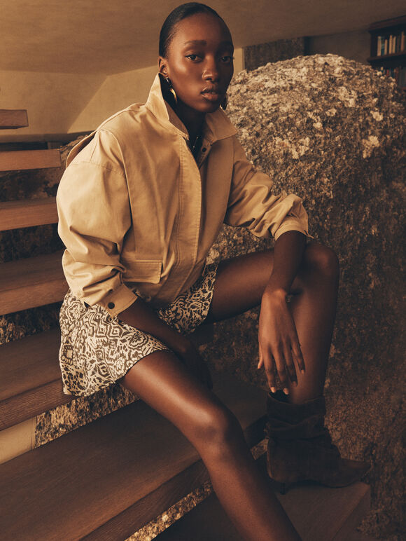 Pleat Detail Bomber Jacket, Stone, large