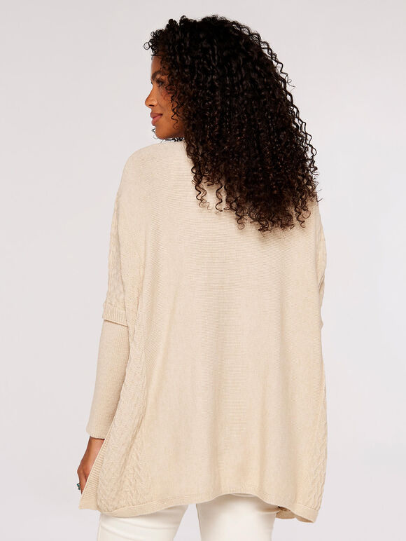 Oversized Knitted Panel Jumper, Stone, large