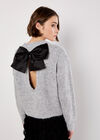 Bow Back Shimmer Fluffy Jumper, Grey, large