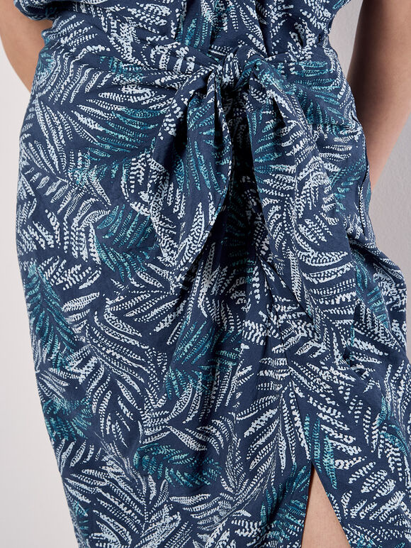 Batik Leaf Wrap Midi Skirt, Blue, large