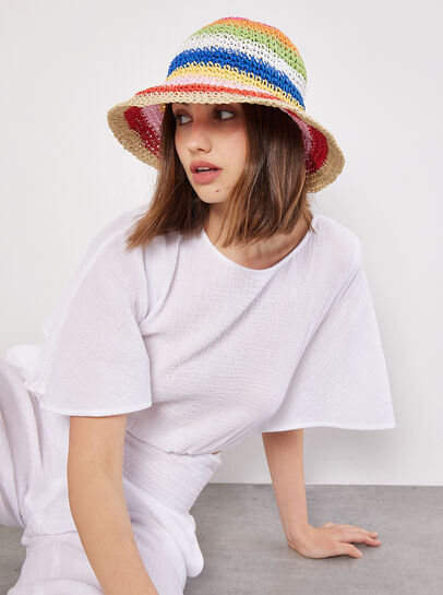 Colourful Stripe Straw Bucket Hat