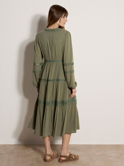 Lace Trim Tiered Midi Dress